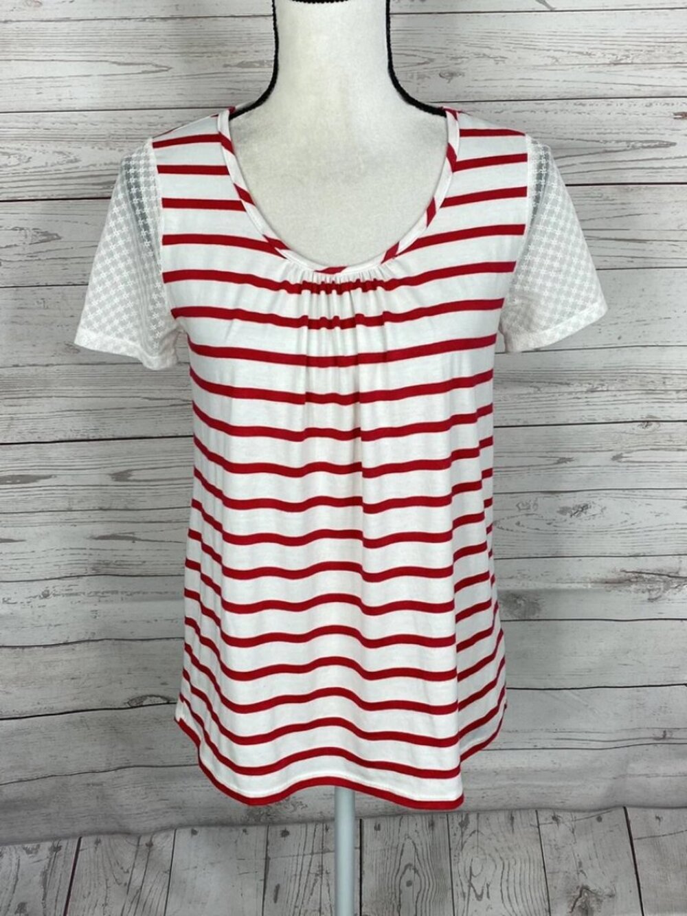 Papermoon Stitch Fix Womens Top Size Small Red White Striped Lace Sleeve